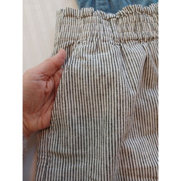 J.Crew blue white ticking stripe paperbag miniskirt S cotton elastic pockets - Picture 2 of 9